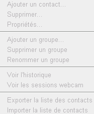 menu contacts aMSN
