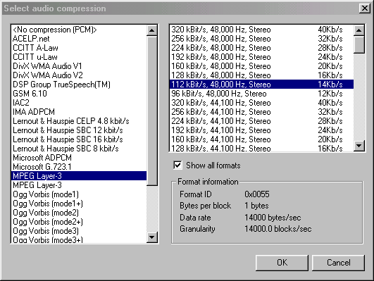 virtualdub mp3 compression