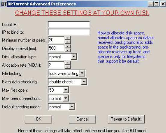options avancées de bittorrent