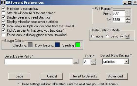préférences bittorrent