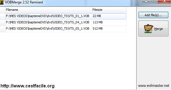 Comment assembler fichiers vob