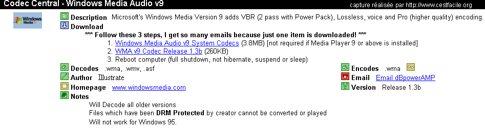 installation du codec WMA